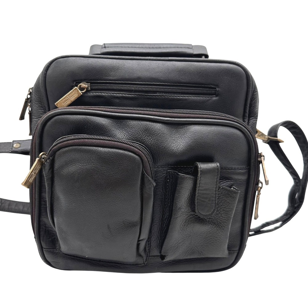 Vintage Claire Chase Black Leather Messenger Bag Crossbody Organizer Briefcase